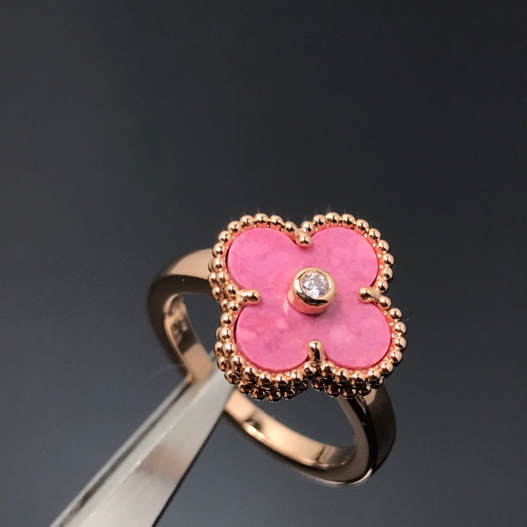 [Baslove]CLOVER RHODONITE ROSE GOLD RING