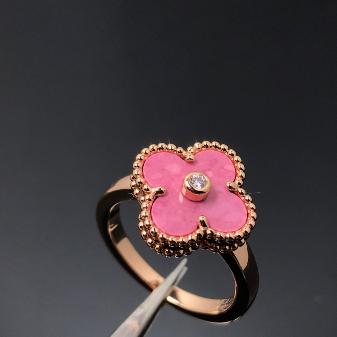 [Baslove]CLOVER RHODONITE ROSE GOLD RING