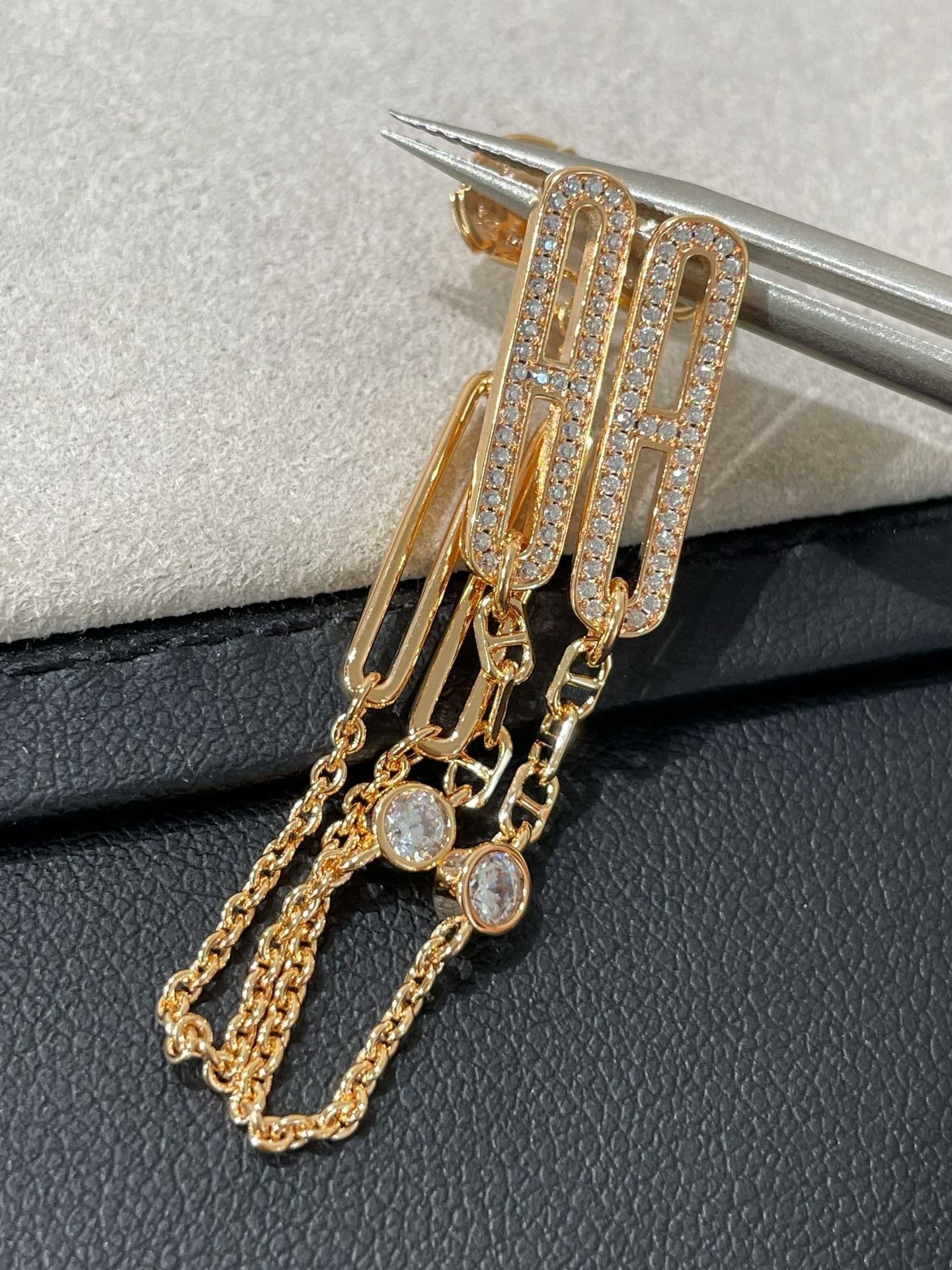 [Baslove]CHAINE CHAOS DIAMOND DROP EARRINGS