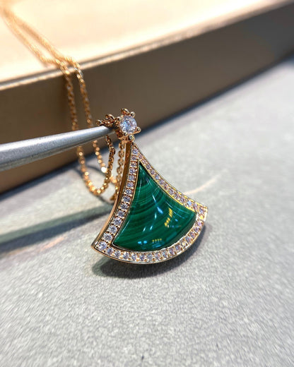 [Baslove]DREAM MALACHITE DIAMOND PAVED PINK GOLD NECKLACE