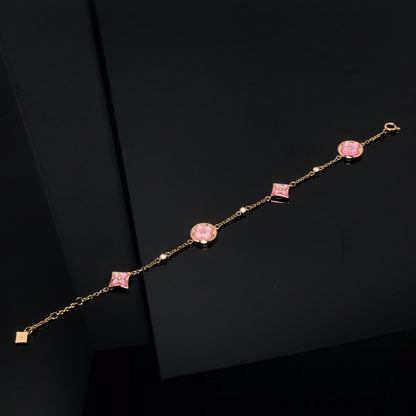 [Baslove]STAR AND SUN 4 MOTIF PINK MOP PINK GOLD BRACELET