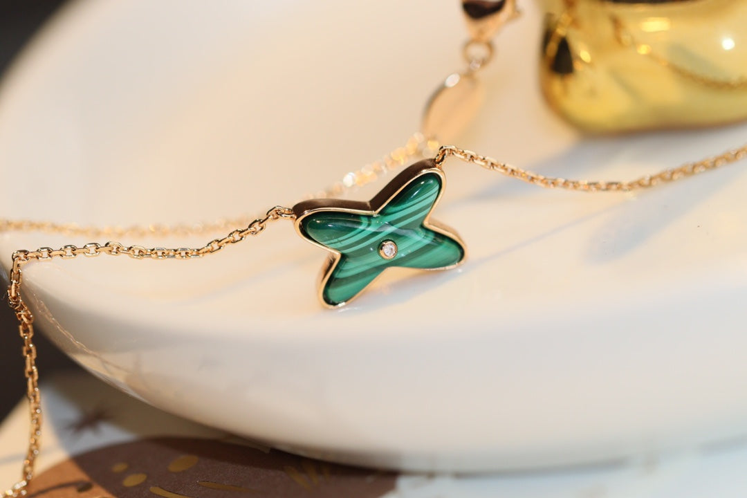 [Baslove]JEUX MALACHITE 1 DIAMOND PINK GOLD NECKLACE