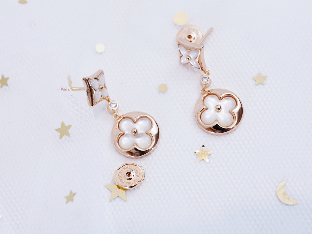 [Baslove]STAR AND SUN PINK GOLD MOP DROP EARRINGS