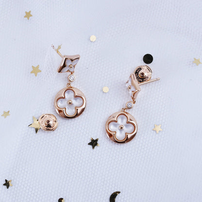 [Baslove]STAR AND SUN PINK GOLD MOP DROP EARRINGS