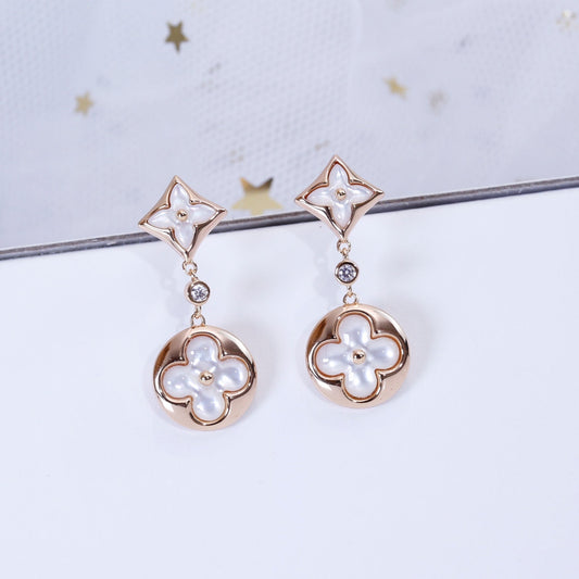 [Baslove]STAR AND SUN PINK GOLD MOP DROP EARRINGS