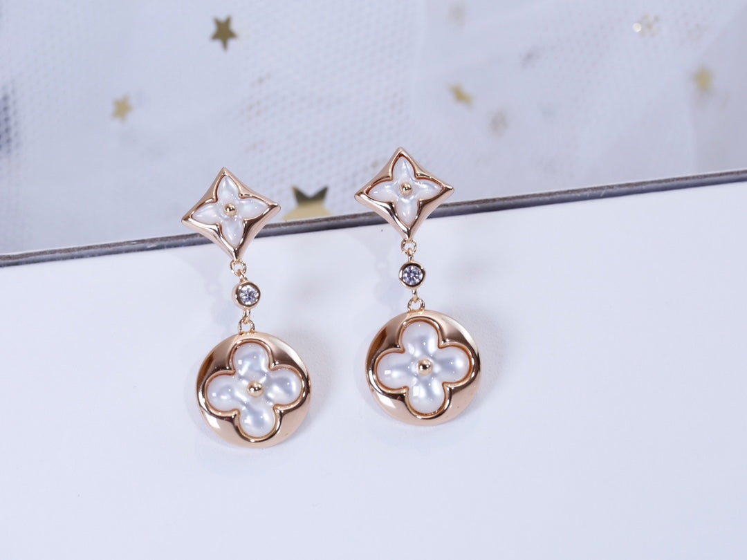 [Baslove]STAR AND SUN PINK GOLD MOP DROP EARRINGS