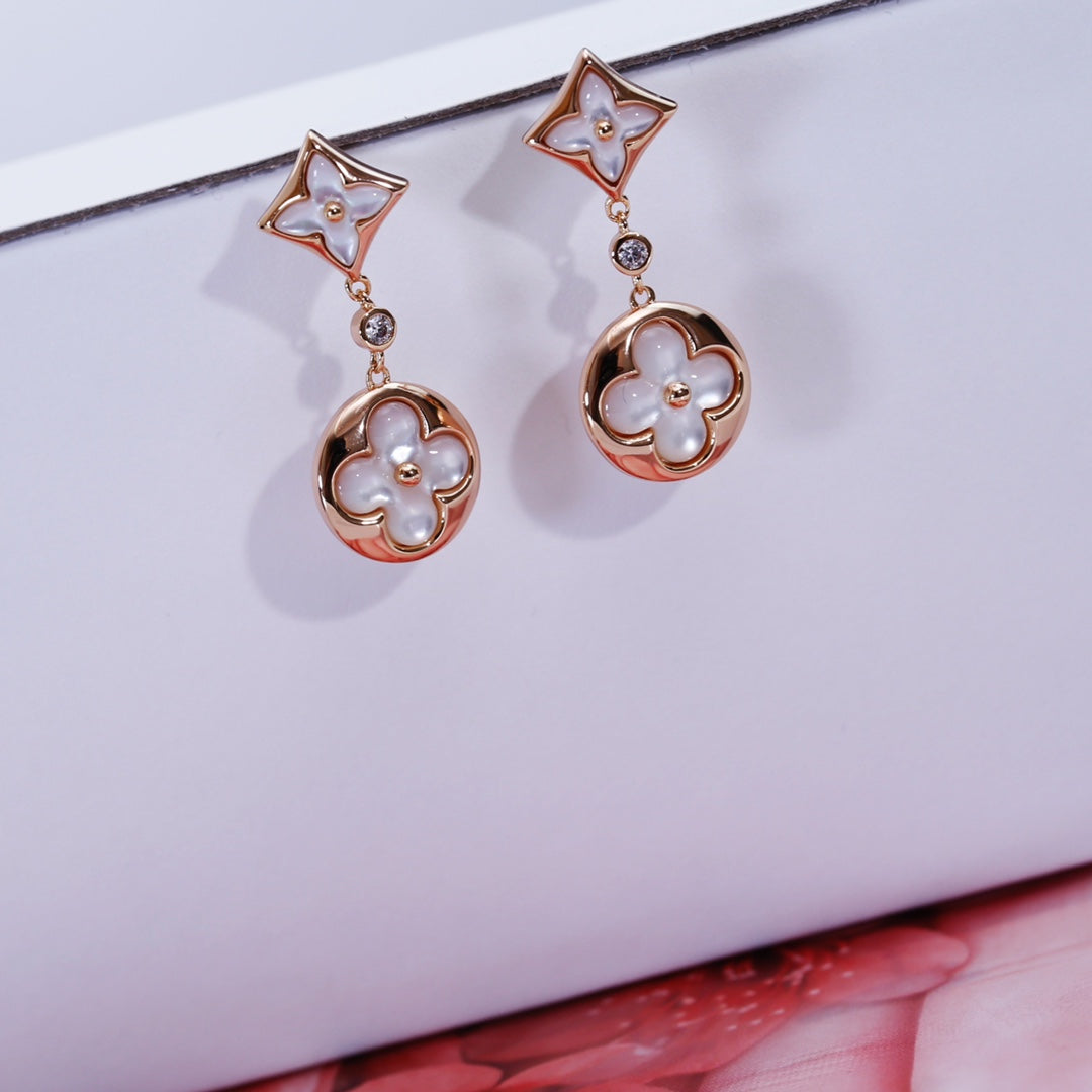 [Baslove]STAR AND SUN PINK GOLD MOP DROP EARRINGS