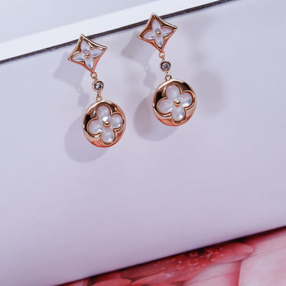 [Baslove]STAR AND SUN PINK GOLD MOP DROP EARRINGS