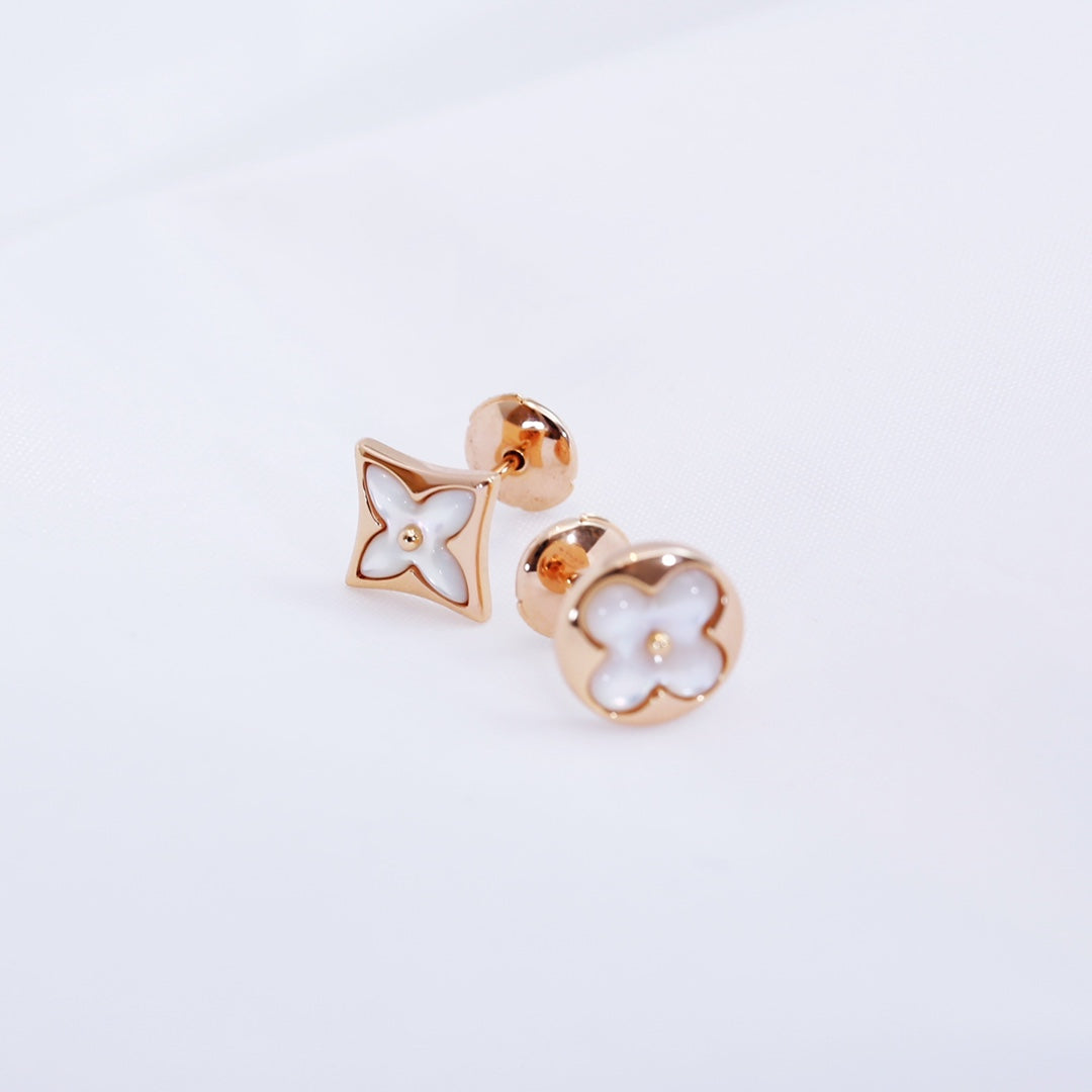 [Baslove]STAR AND SUN PINK GOLD MOP STUD EARRINGS