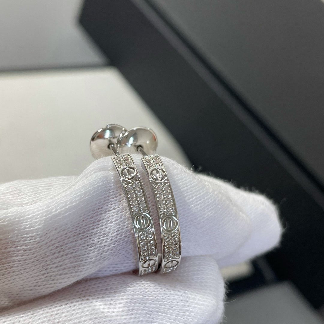 [Baslove]LOVE DIAMOND SILVER HOOP EARRINGS