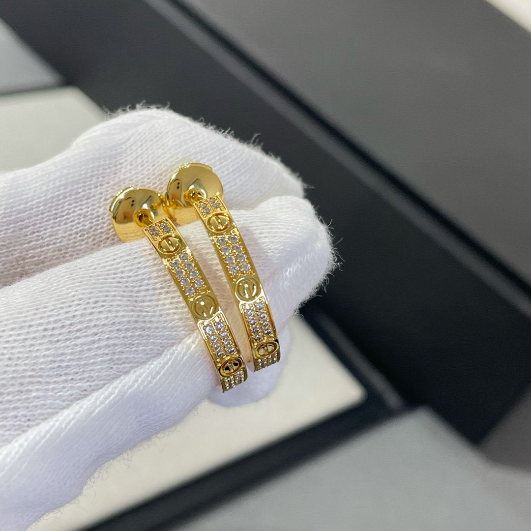 [Baslove]LOVE DIAMOND GOLD HOOP EARRINGS