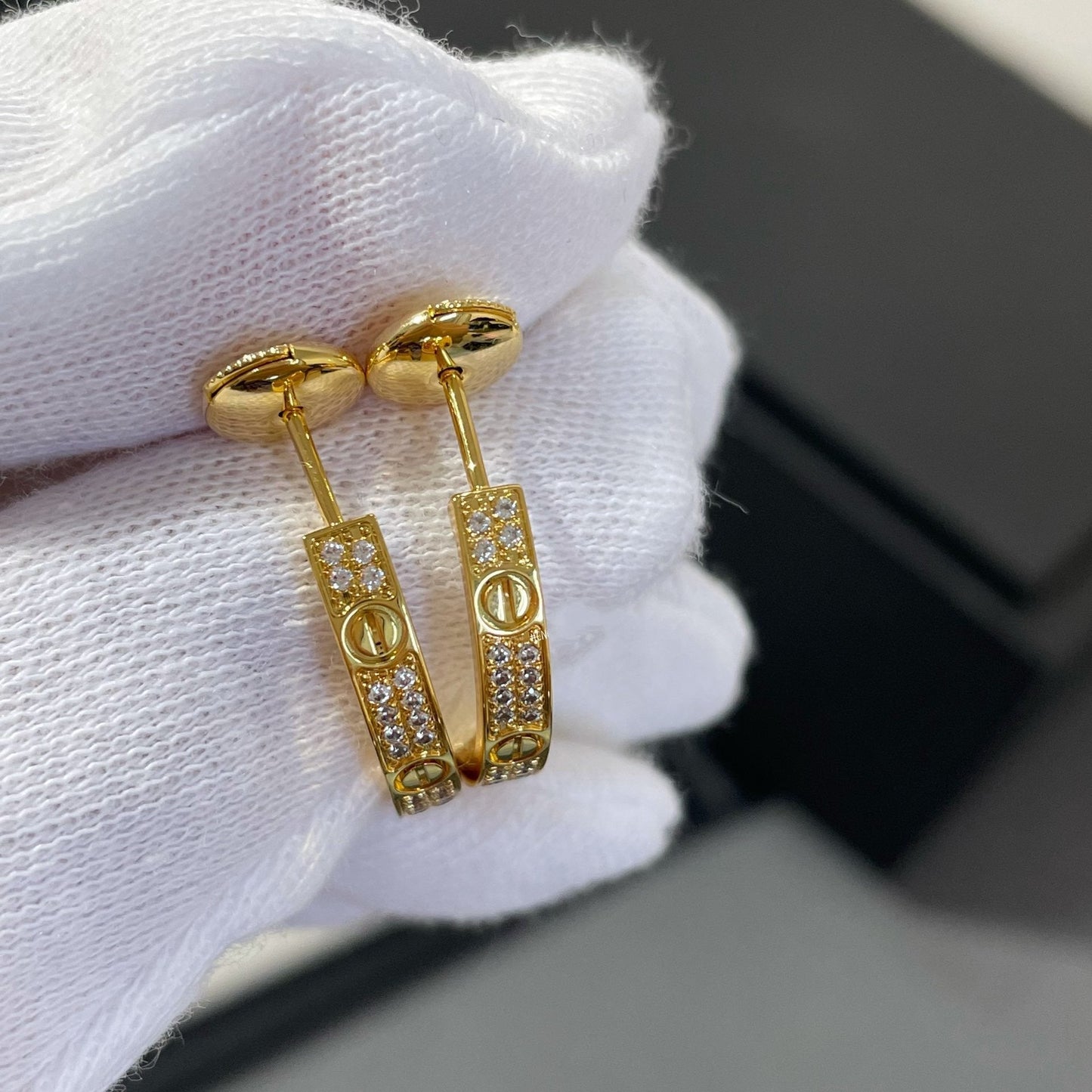 [Baslove]LOVE DIAMOND GOLD HOOP EARRINGS