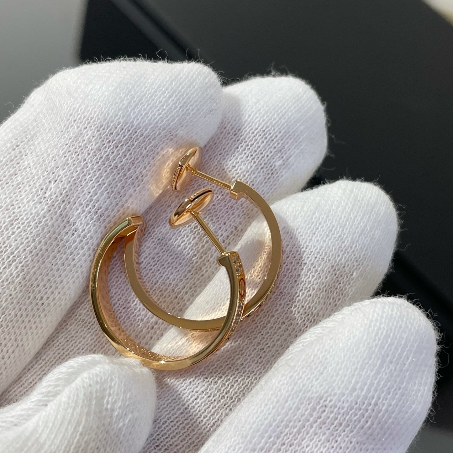 [Baslove]LOVE DIAMOND PINK GOLD HOOP EARRINGS