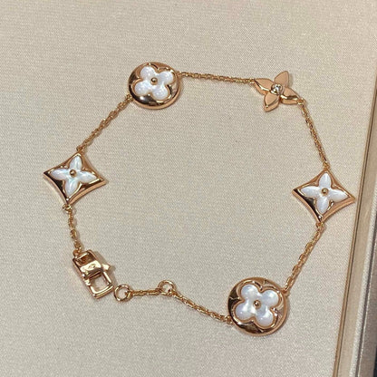 [Baslove]STAR AND SUN 5 MOTIF MOP PINK GOLD BRACELET