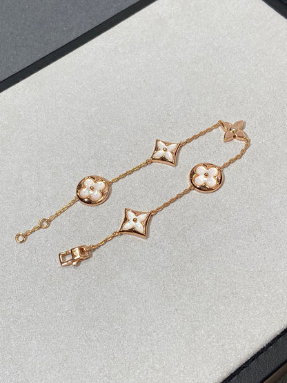 [Baslove]STAR AND SUN 5 MOTIF MOP PINK GOLD BRACELET