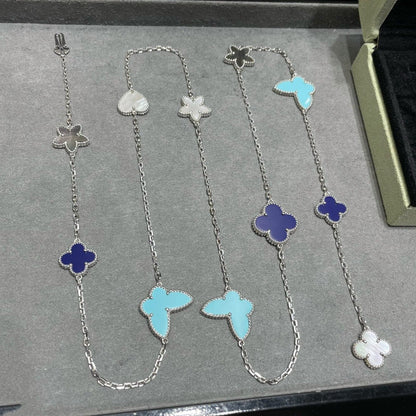 [Baslove]LUCKY CLOVER SILVER 11 MOTIF NECKLACE