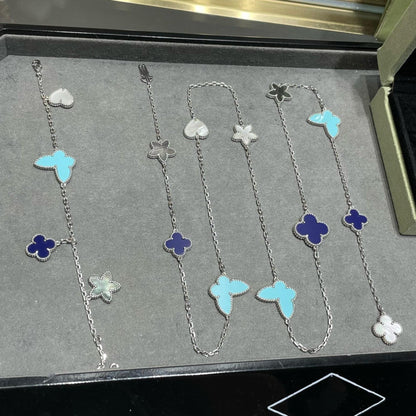 [Baslove]LUCKY CLOVER SILVER 11 MOTIF NECKLACE