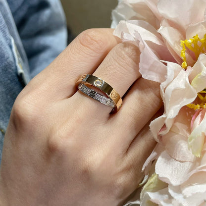 [Baslove]LOVE PINK GOLD SILVER DIAMOND DOUBLE RING