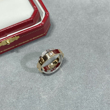 [AURORA]LOVE PINK GOLD SILVER DIAMOND DOUBLE RING