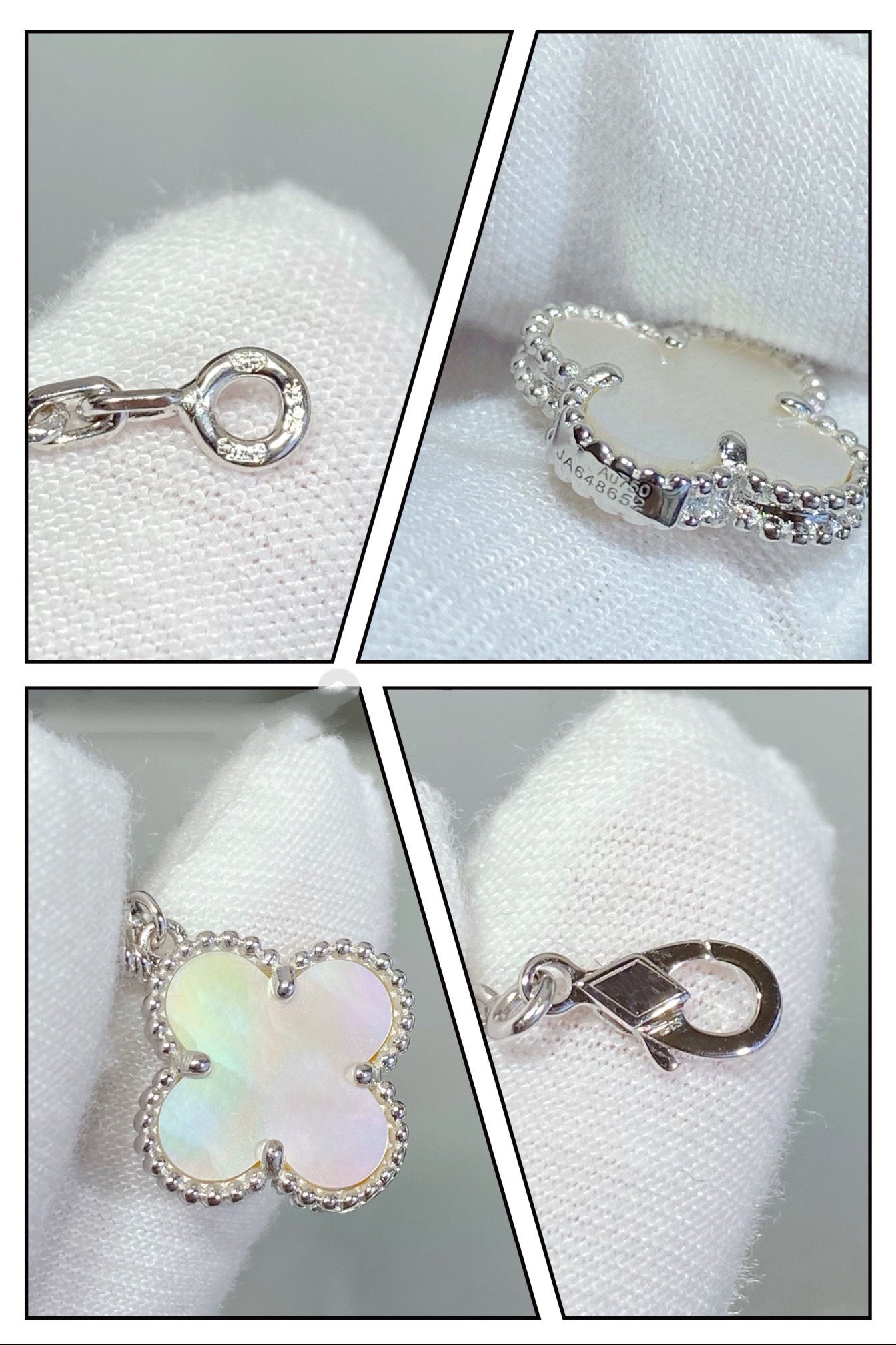 [Baslove]CLOVER 5 MOTIF WHITE MOP SILVER BRACELET