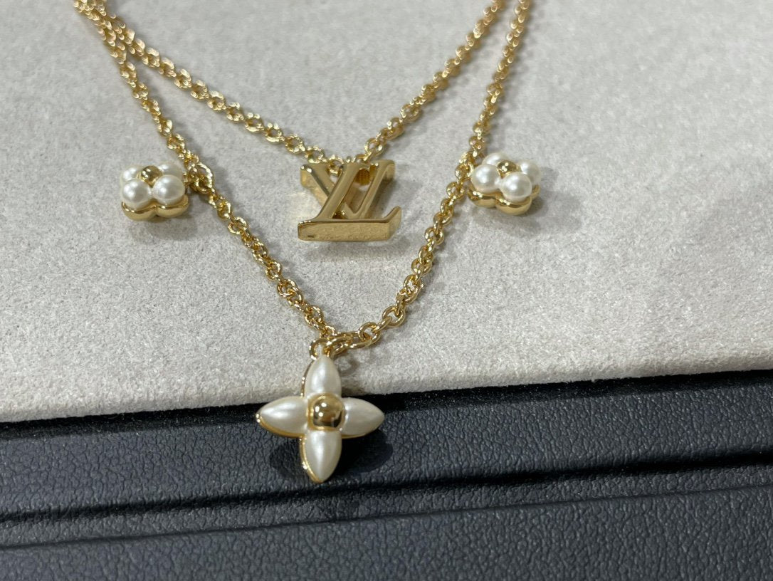 [Baslove]FLOWERGRAM GOLD MOP DOUBLE ROW NECKLACE