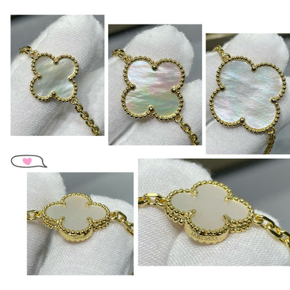 [Baslove]CLOVER 16 MOTIF WHITE MOP GOLD NECKLACE