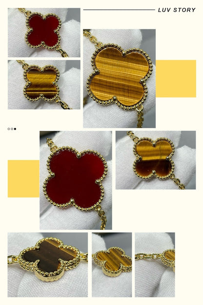 [Baslove]CLOVER 16 MOTIF CARNELIAN TIGER EYE ROSE GOLD NECKLACE