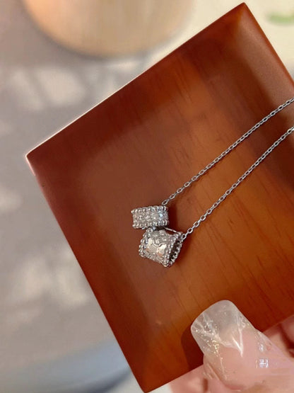 [Baslove]PERLEE DOUBLE PENDANT SILVER DIAMOND NECKLACE