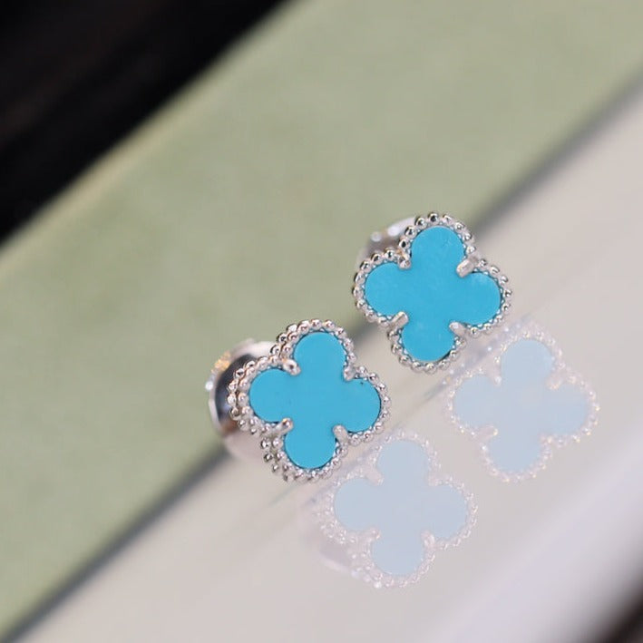 [Baslove]CLOVER MINI TURQUOISE SILVER STUD EARRINGS