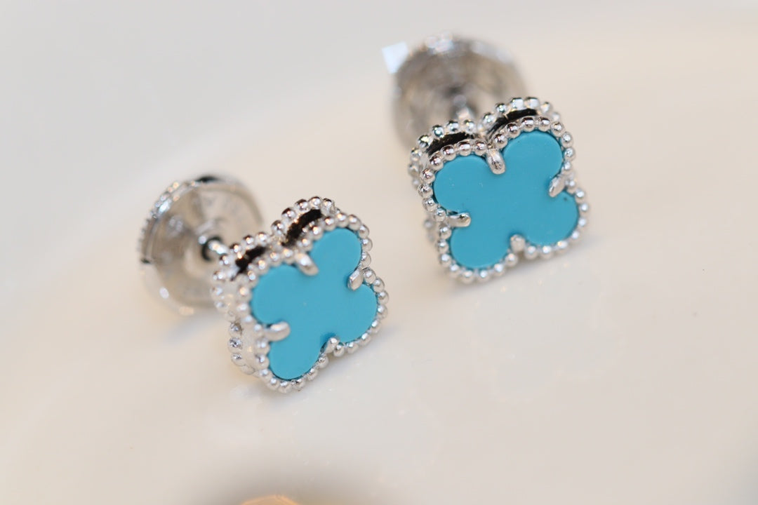 [Baslove]CLOVER MINI TURQUOISE SILVER STUD EARRINGS