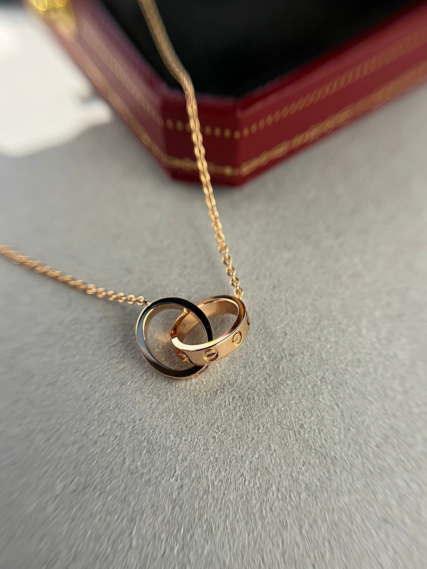 [Baslove]LOVE NECKLACE DOUBLE RING PINK GOLD