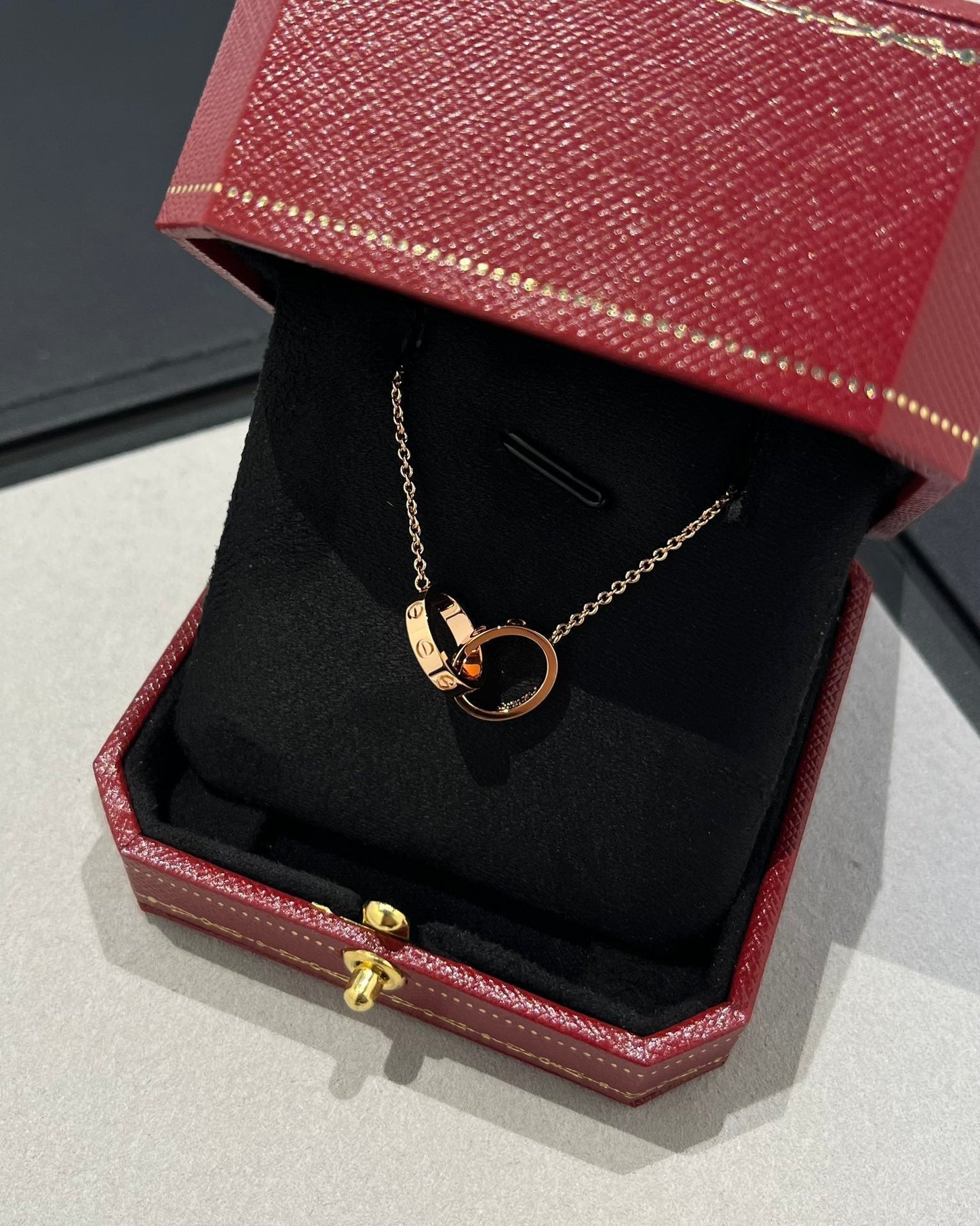 [Baslove]LOVE NECKLACE DOUBLE RING PINK GOLD