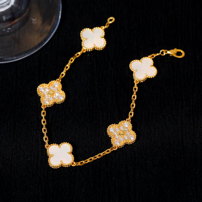 [Baslove]CLOVER BRACELET 5 MOTIF WHITE MOP DIAMOND