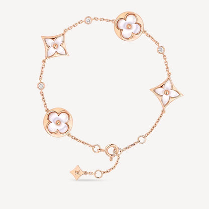 [Baslove]STAR AND SUN 4 MOTIF WHITE MOP PINK GOLD BRACELET