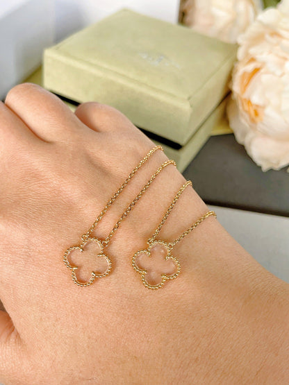 [Baslove]CLOVER ROCK CRYSTAL ROSE GOLD NECKLACE