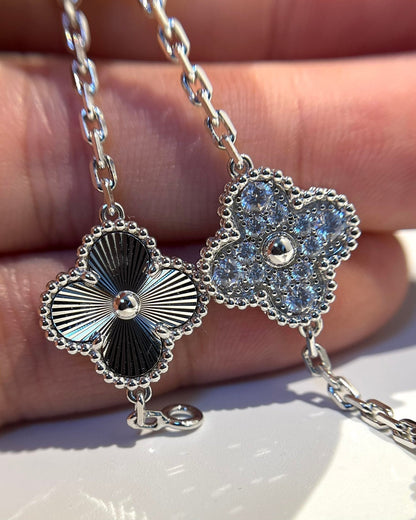 [baslovejewels]CLOVER 5 MOTIF SILVER DIAMOND BRACELET