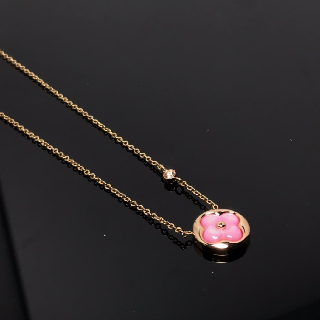 [Baslove]COLOR BLOSSOM PINK MOP SUN GOLD NECKLACE