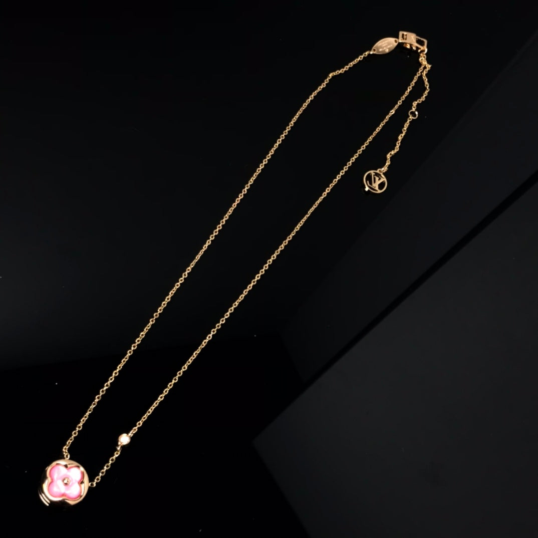 [Baslove]COLOR BLOSSOM PINK MOP SUN GOLD NECKLACE