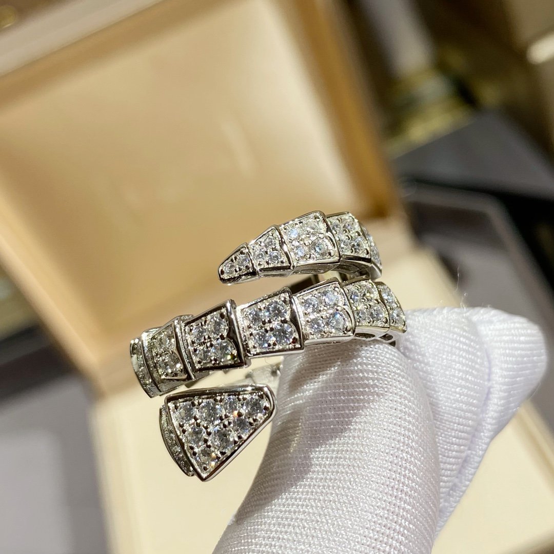 [Baslove]SERPENTI DOUBLE RING SILVER DIAMOND PAVED