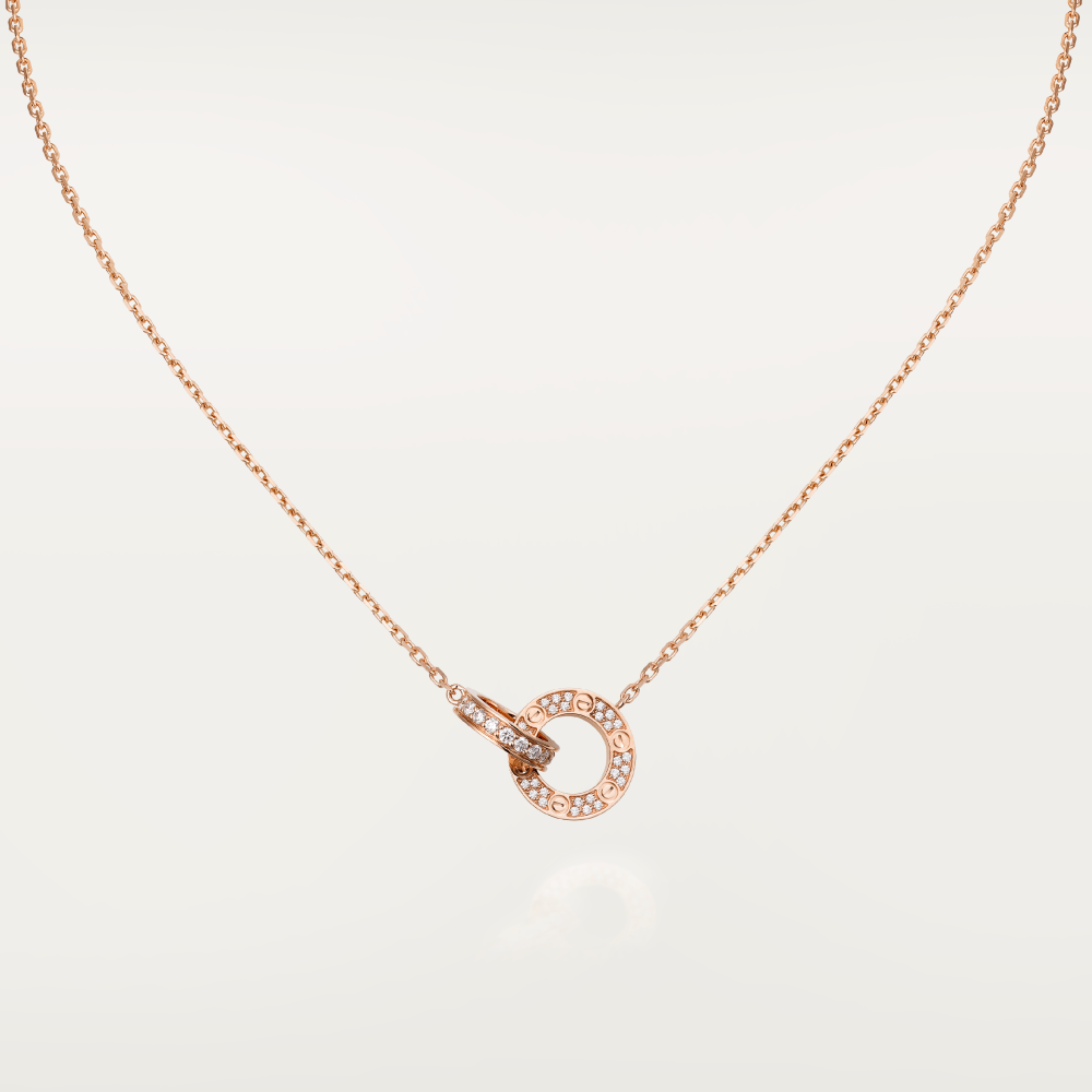 [Baslove]LOVE 7.6MM NECKLACE ROSE GOLD AND SILVER  FULL DIAMOND