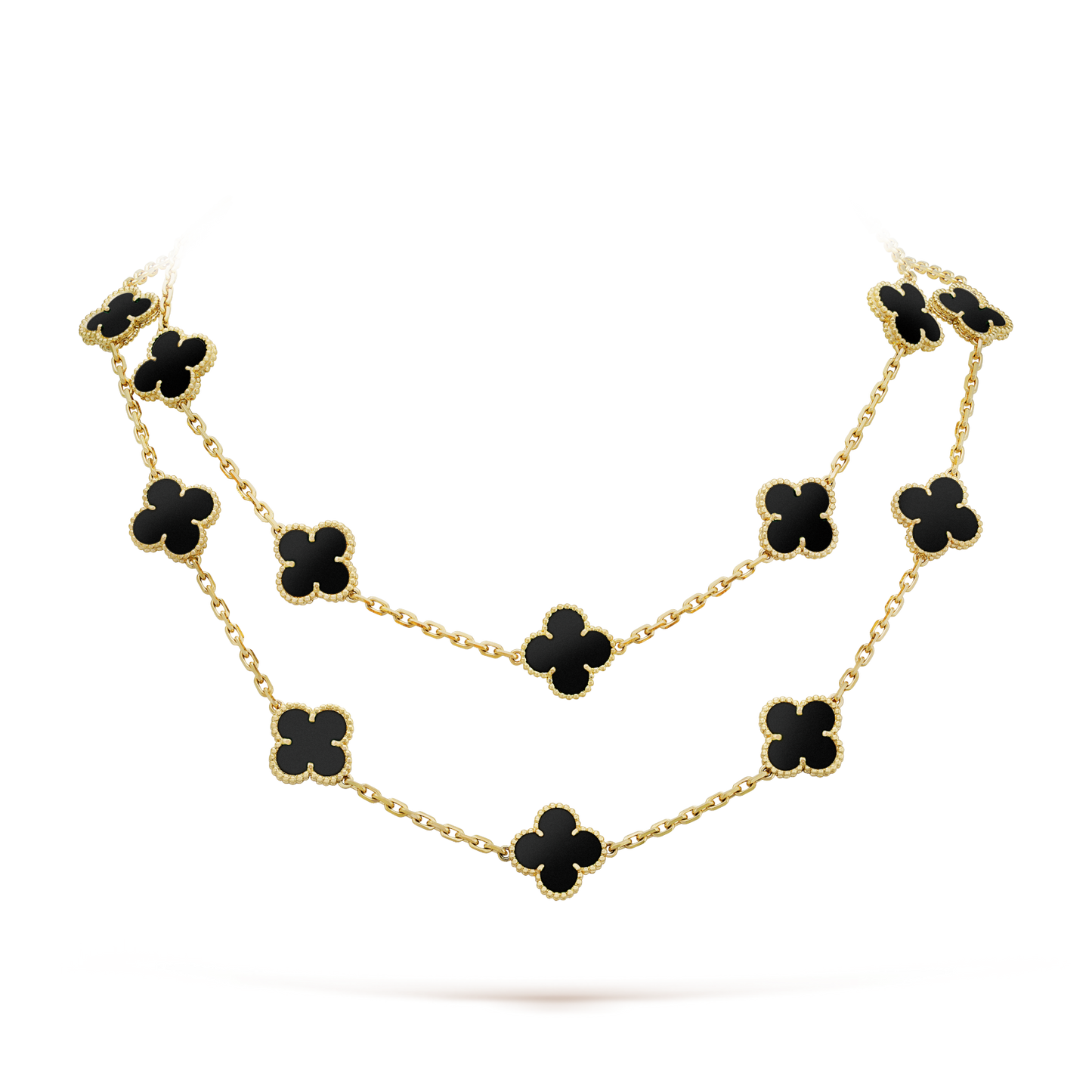 [Baslove]CLOVER 20 MOTIFS ONYX NECKLACE