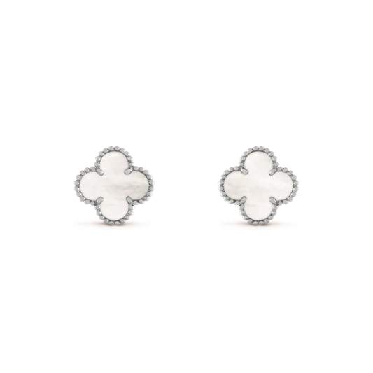 [Baslove]CLOVER MEDIUM 1 MOTIFS  WHITE MOP EARRINGS SILVER