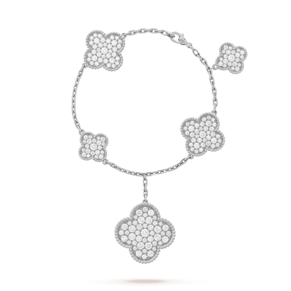 [Baslove]CLOVER 6 MOTIFS SILVER DIAMOND BRACELET