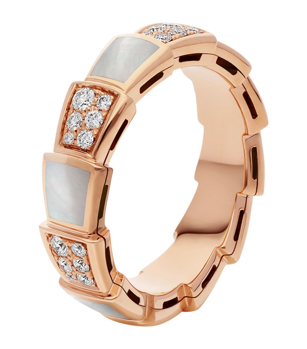 [Baslove]SERPENTI RING PINK GOLD MOP DIAMOND PAVED 4MM