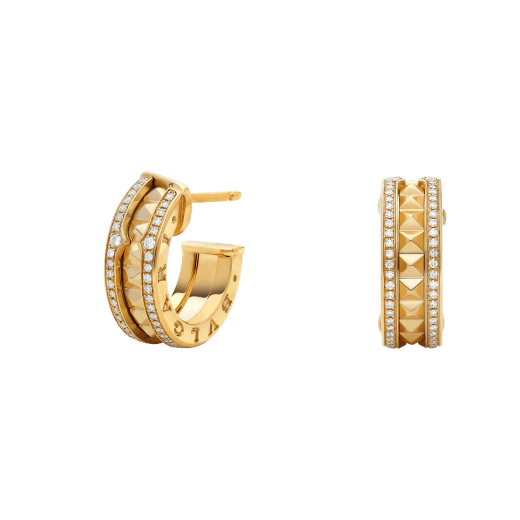 [Baslove]ZERO 1 ROCK GOLD EARRINGS WITH STUDDED SPIRAL AND PAVED DIAMONDS