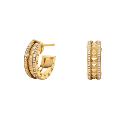 [Baslove]ZERO 1 ROCK GOLD EARRINGS WITH STUDDED SPIRAL AND PAVED DIAMONDS