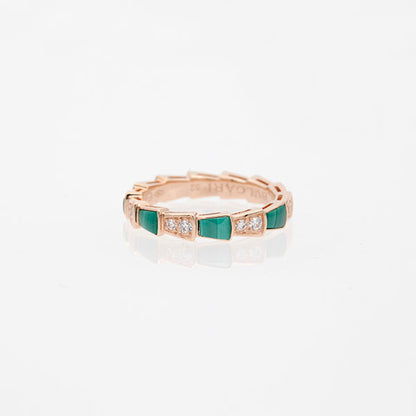 [Baslove]SERPENTI RING PINK GOLD MALACHITE DIAMOND 3MM