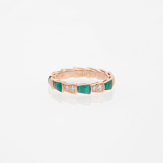 [Baslove]SERPENTI RING PINK GOLD MALACHITE DIAMOND 3MM