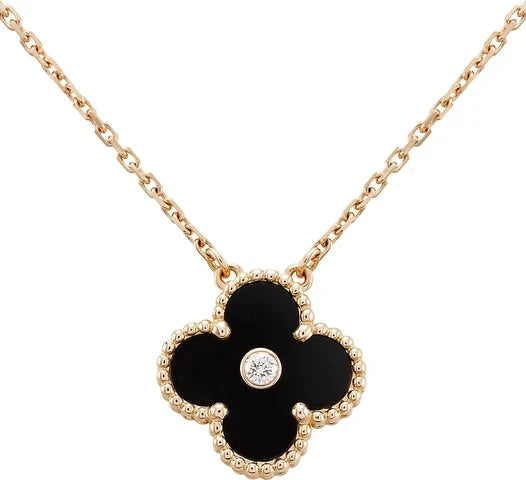 [Baslove]CLOVER 15MM DIAMOND ONYX NECKLACE