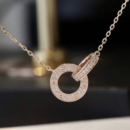 [Baslove]LOVE 7.6MM NECKLACE ROSE GOLD AND SILVER  FULL DIAMOND